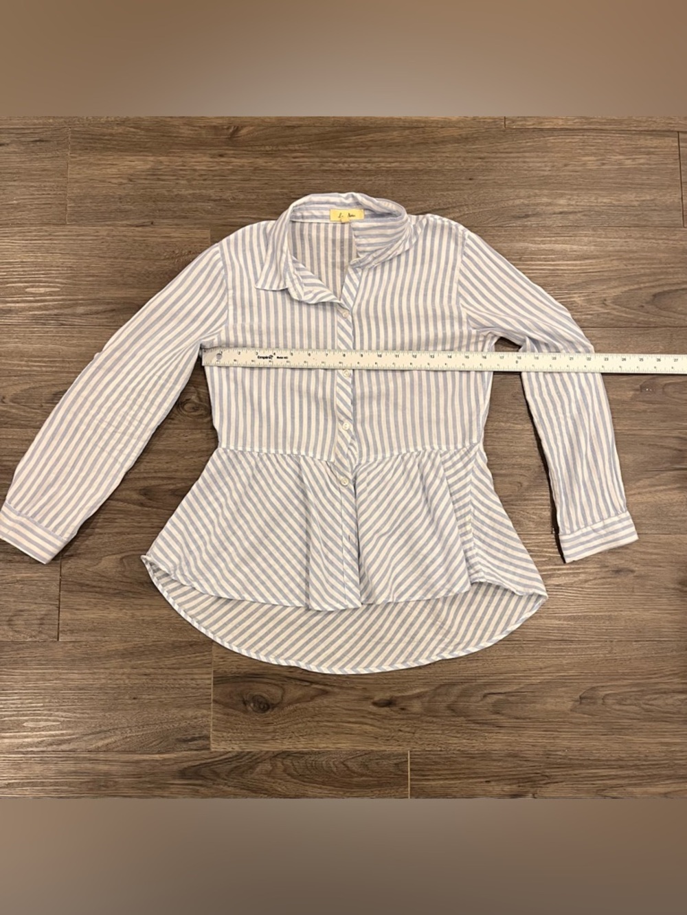 Striped Button-Front Peplum Shirt - Blue & White